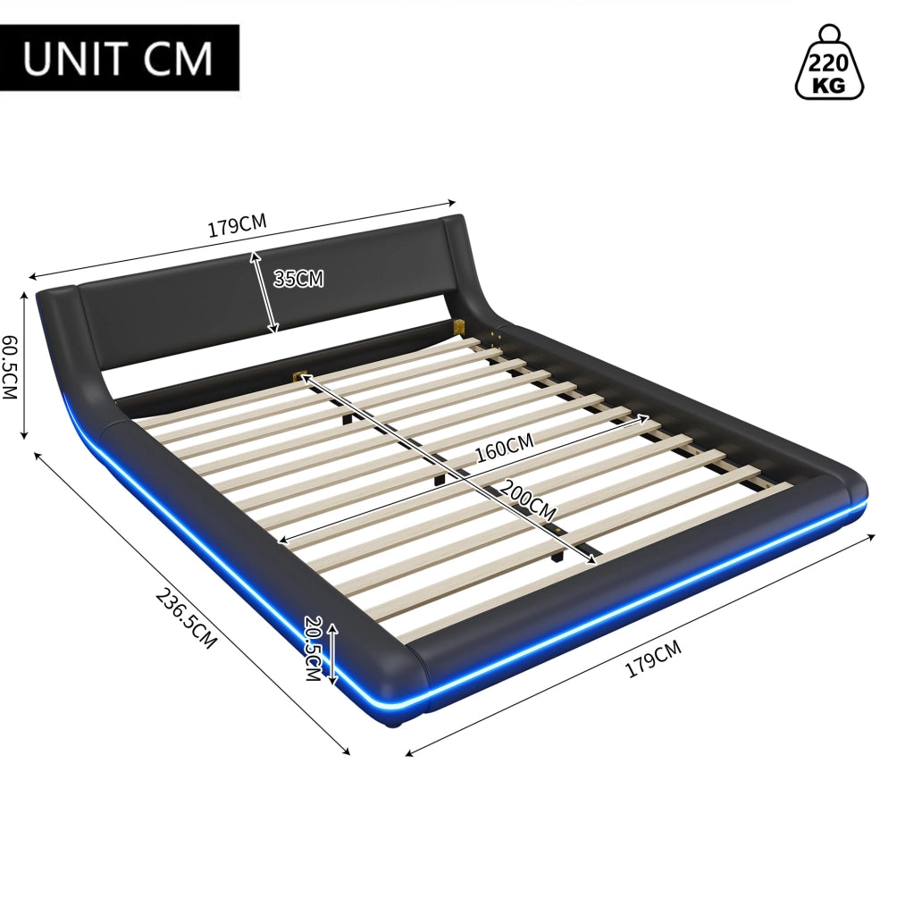 Letto a pavimento 160x200 cm con LED e controllo app in PU nero