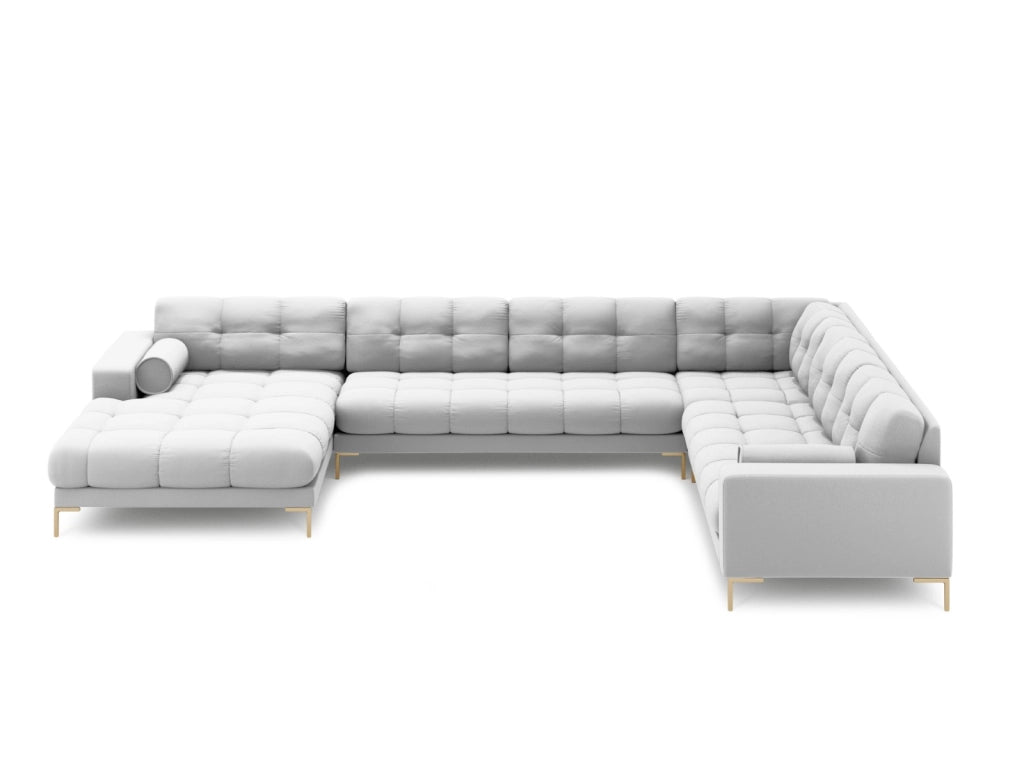Cosmopolitan Design - Divano panoramico destro "Bali" 7 posti in tessuto strutturato grigio chiaro 