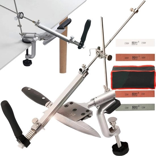 Set di Affilatrici Professionali a Mano - Kit con 4 Pietre di Affilatura - Rotativo - Duraturo - Cucina di Alta Qualità - Strumenti per Affilatura