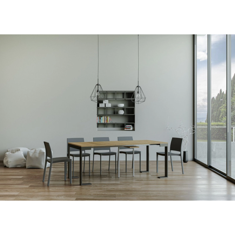Consolle allungabile 90x40/196 cm Tecno Small Evolution telaio Antracite - Quercia Natura