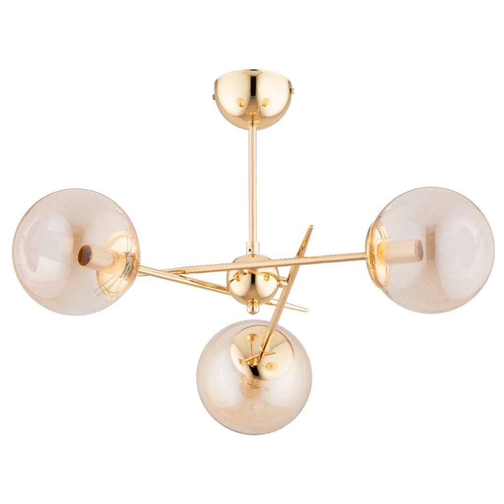 Plafoniera moderna ottone, sfere ambra 3xE14 Alfa Primery
