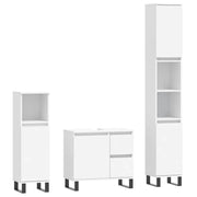 Set Mobili da Bagno | Armadio da bagno 3 pz Bianco in Legno Multistrato