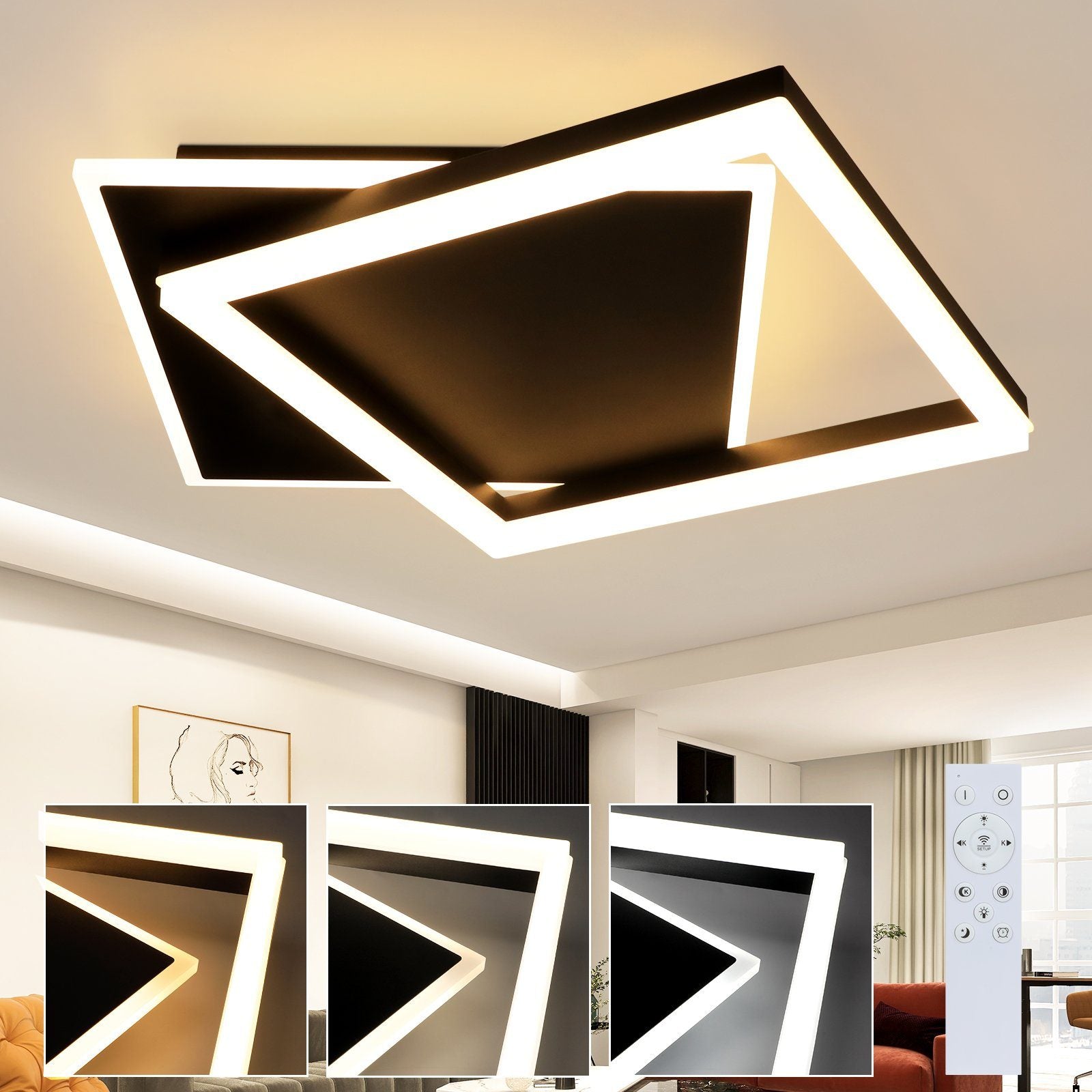 ZMH Lampada da soffitto plafoniera LED nera 42W per soggiorno camera letto