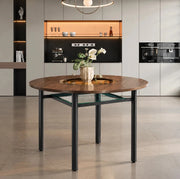 Tavolo da pranzo rotondo 100 cm marrone con inserto in vetro, 2-4 persone