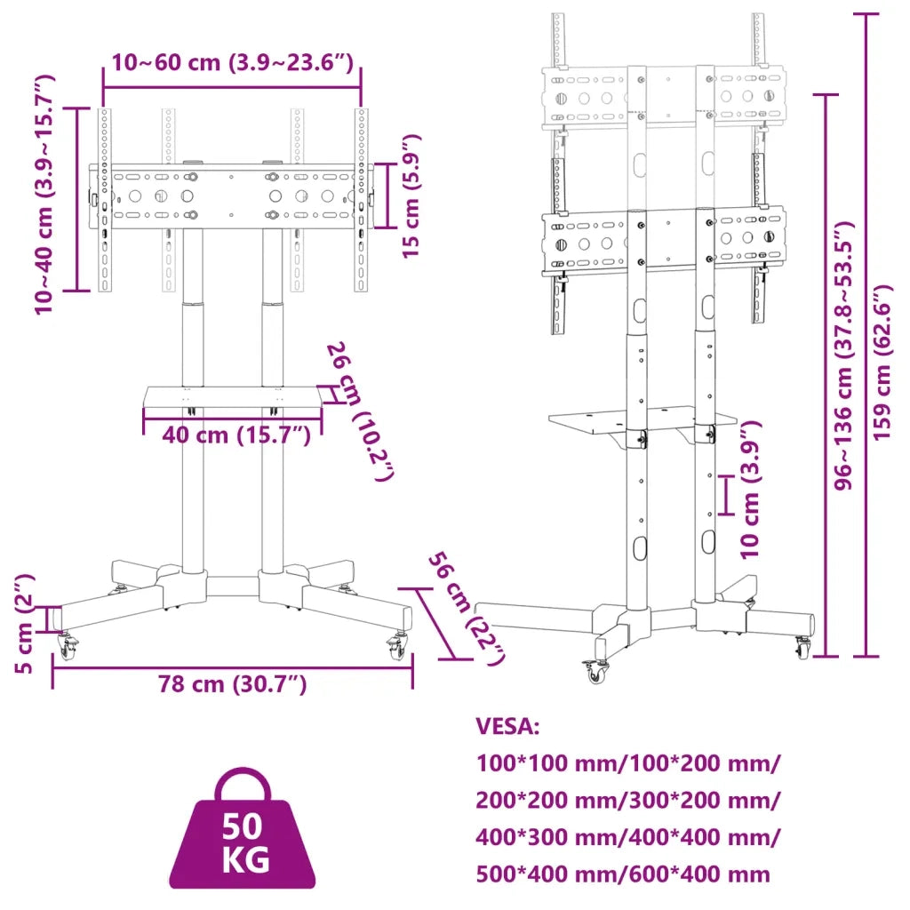 Supporto TV su Ruote Schermo 32"-70" Max VESA 600x400 mm 50kg 379577