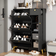 Scarpiera con 3 Ante, 1 Cassetto e 1 Porta ¨C MINIMAL ¨C Nero, 90x121x25 cm