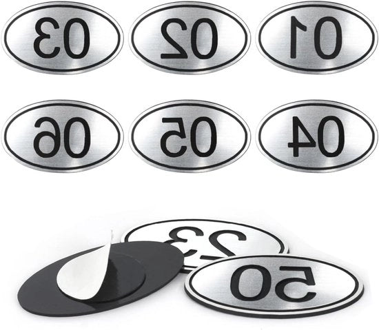 Set di numeri per tavolo a stampa da 100 pezzi - Materiale ABS argentato - Adesivo a doppia faccia - 1 a 100 - Decorazione per eventi