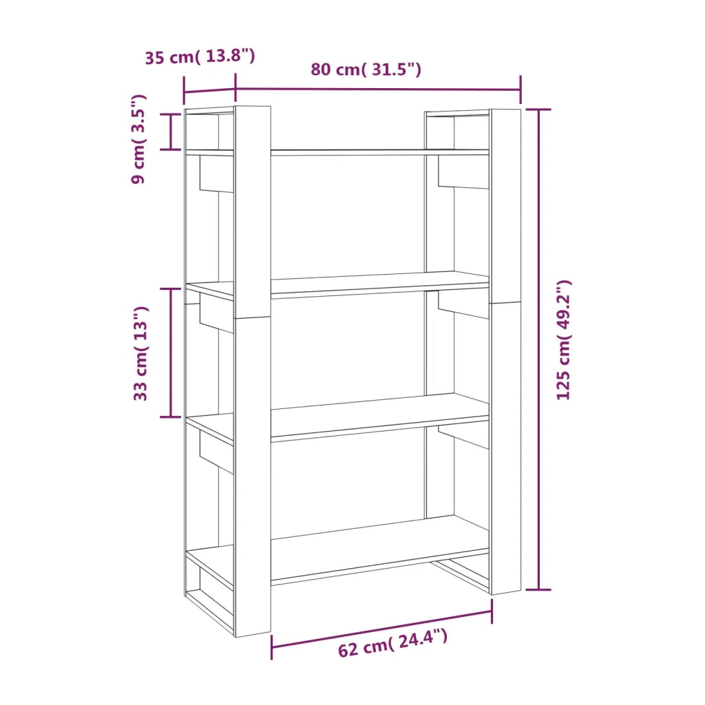 Libreria Divisorio-Scaffale per Libri-Mobile di Stoccaggio Bianco 80x35x125 cm Legno Massello di Pino