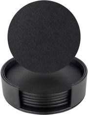Set di supporti per bicchieri in pelle PU, neri, rotondi, con contenitore, per caffè, birra, tè, tazze, vino, pub, set di 6 pezzi