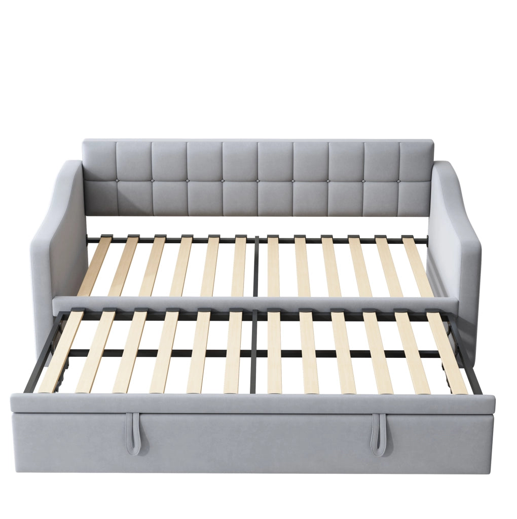 Letto imbottito 90x190 cm estraibile in velluto grigio chiaro