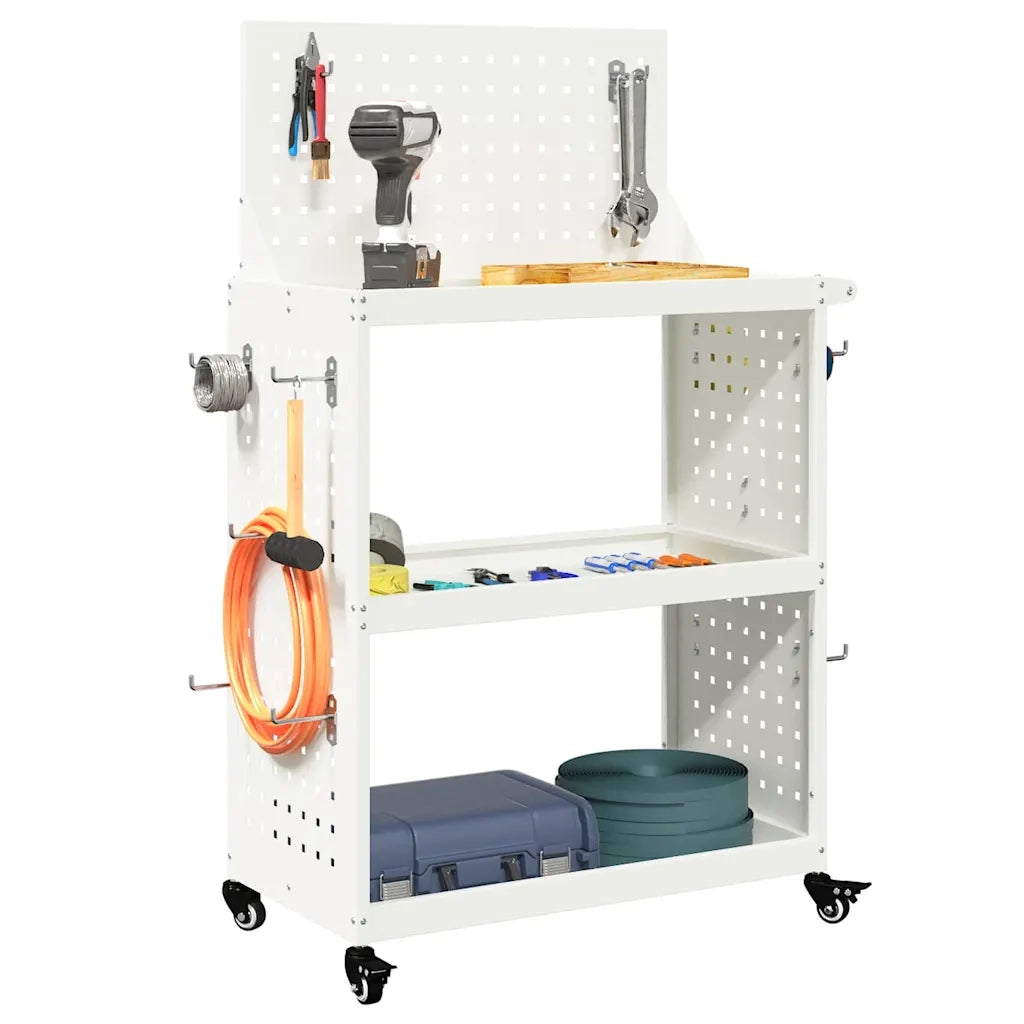 vidaXL Carrello per Attrezzi con lo scaffale Bianco 65 x 35 x 111 cm