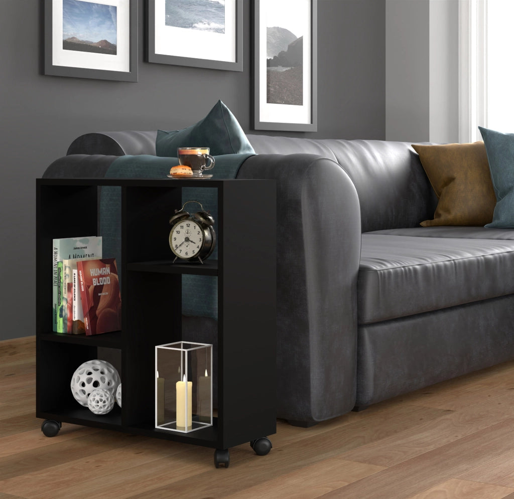 MOBILE TAVOLINO CON RUOTE PORTA PC COMODINO UFFIO CASA NERO OPACO 65x60x20cm TRASCO