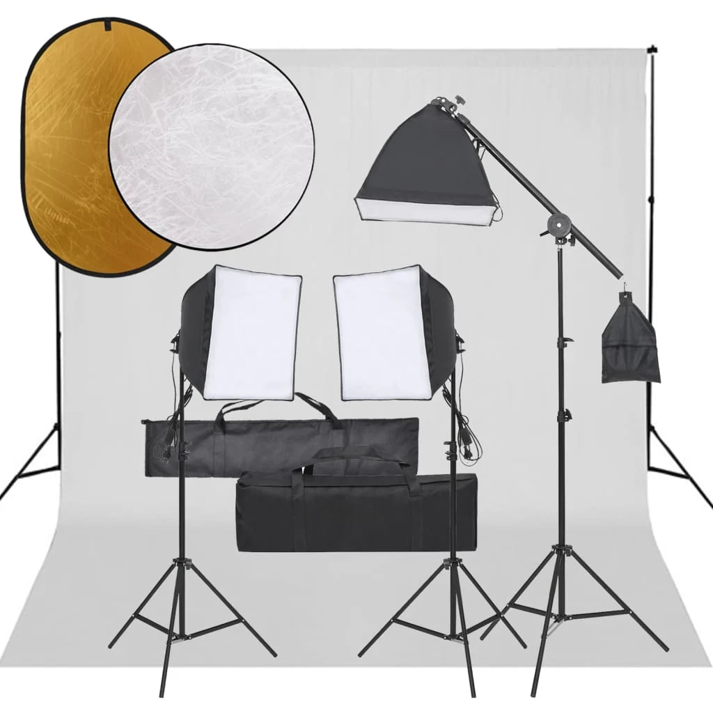 Kit per studio fotografico con illuminazione fondale e riflettore nero 02_0042445