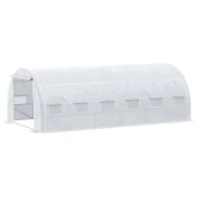 Serra da Giardino 18 m² con Porta e Pareti Laterali Zippate Avvolgibili, 12 Finestre, in Acciaio e PE ad Alta Densità 140 g/m² Anti-UV, 6L x 3l x 2H m, Bianco