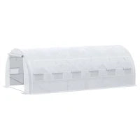 Serra da Giardino 18 m² con Porta e Pareti Laterali Zippate Avvolgibili, 12 Finestre, in Acciaio e PE ad Alta Densità 140 g/m² Anti-UV, 6L x 3l x 2H m, Bianco