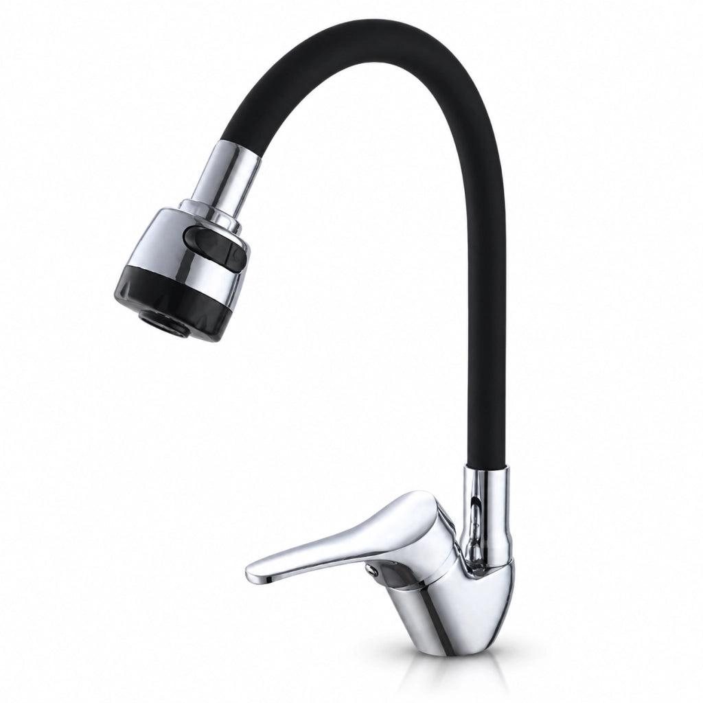 Rubinetto Cucina Doccetta 2 Getti Tubo Girevole Flessibile Silicone  Nero