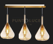 SOSPENSIONE OTTONE SAT. 3 LUCI RETTANGOLARE VETRI AMBRA 1177OS-S3 R-AM
