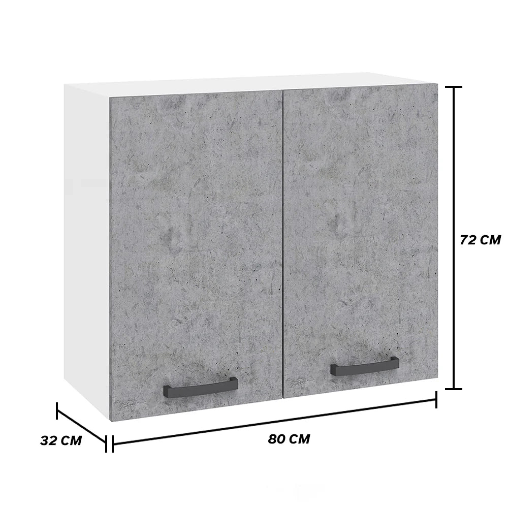 Pensile colapiatti per cucina componibile da 80 cm con due ante, realizzata in legno 100% MADE IN ITALY colore Cemento