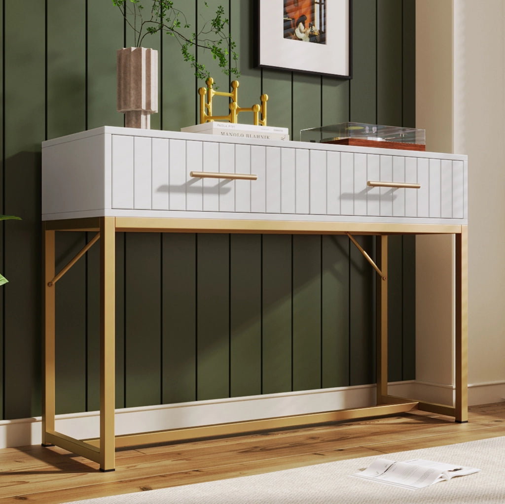 Toeletta bianca moderna con 2 cassetti, 100 x 45 x 75 cm