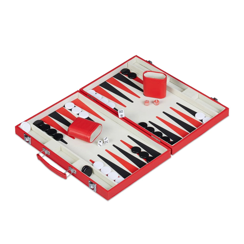 Gioco da tavolo backgammon valigetta elegante dimensioni 30 x 20 x 5 cm scomparti pratici in similpelle rossa 13_0016601