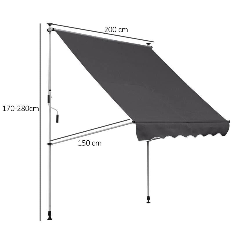 TENDA DA SOLE CON MANOVELLA E ANGOLO REGOLABILE 200 X 150 CM GRIGIA