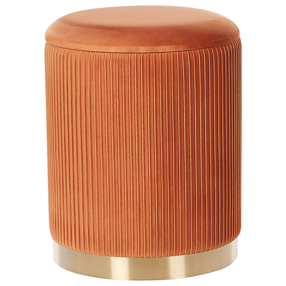 Set di 2 pouf portaoggetti Rivestimento in velluto di poliestere arancione Base dorata Design moderno Ciuffo orizzontale Soggiorno pezzo
