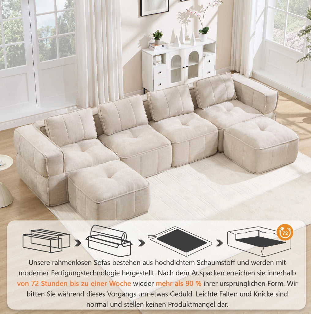 Divano modulare senza struttura 344 x 162 x 67 cm in poliestere beige