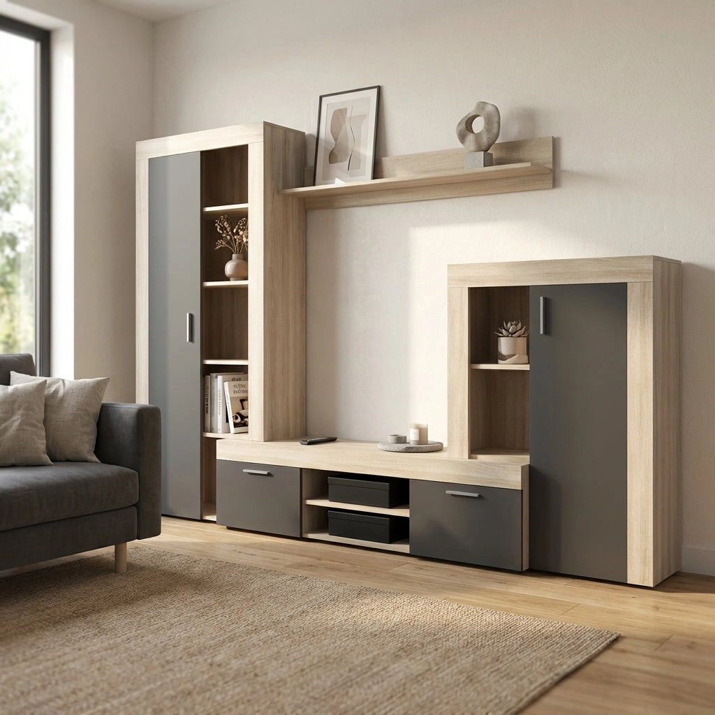 Parete Attrezzata per Soggiorno in Legno Composito cm 259x40x180 - ALTON