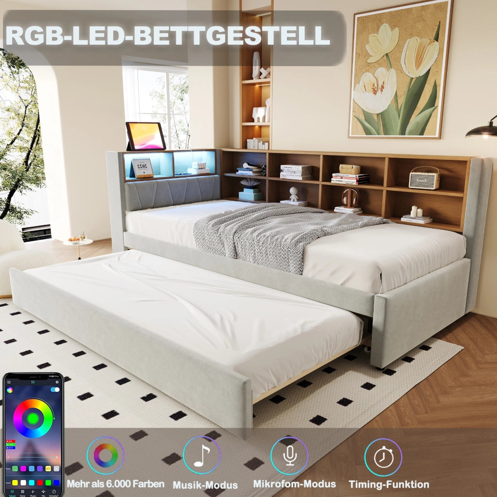 Divano letto singolo estraibile 90x200 cm grigio chiaro con LED
