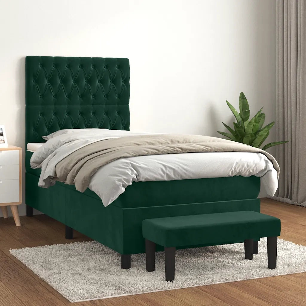 Giroletto a Molle con Materasso Verde Scuro 80x200 cm Velluto