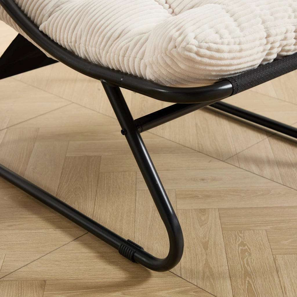 Poltrona da Esterno con Poggiapiedi Reclinabile; Design Curvo; Seduta Traspirante con Cuscino; Acciaio Nero e Bianco