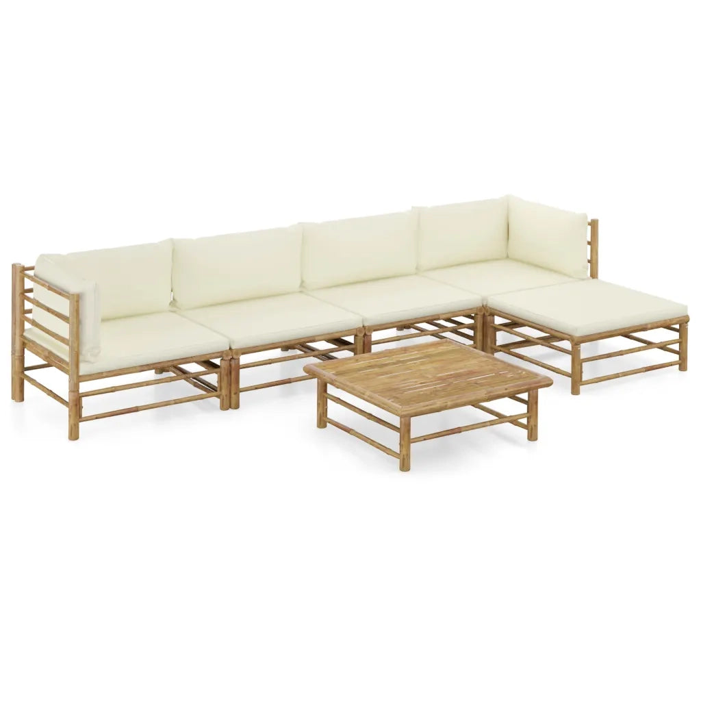 Set Divani da Giardino 6 pz con Cuscini Bianco Crema in BambÃ¹ cod mxl 46129