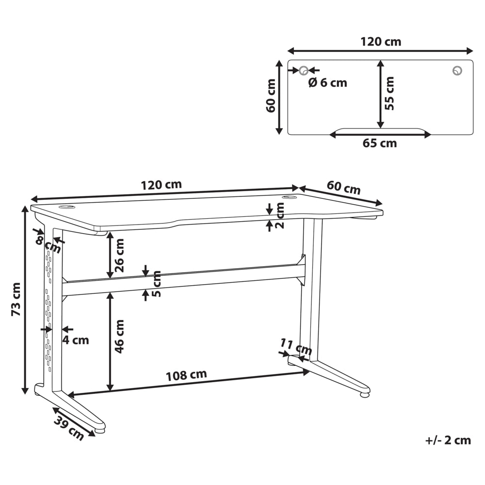 Scrivania da gioco con gambe in metallo MDF Nero rettangolare 120 x 60 cm con luci RGB Mobili per ufficio a casa dal design moderno