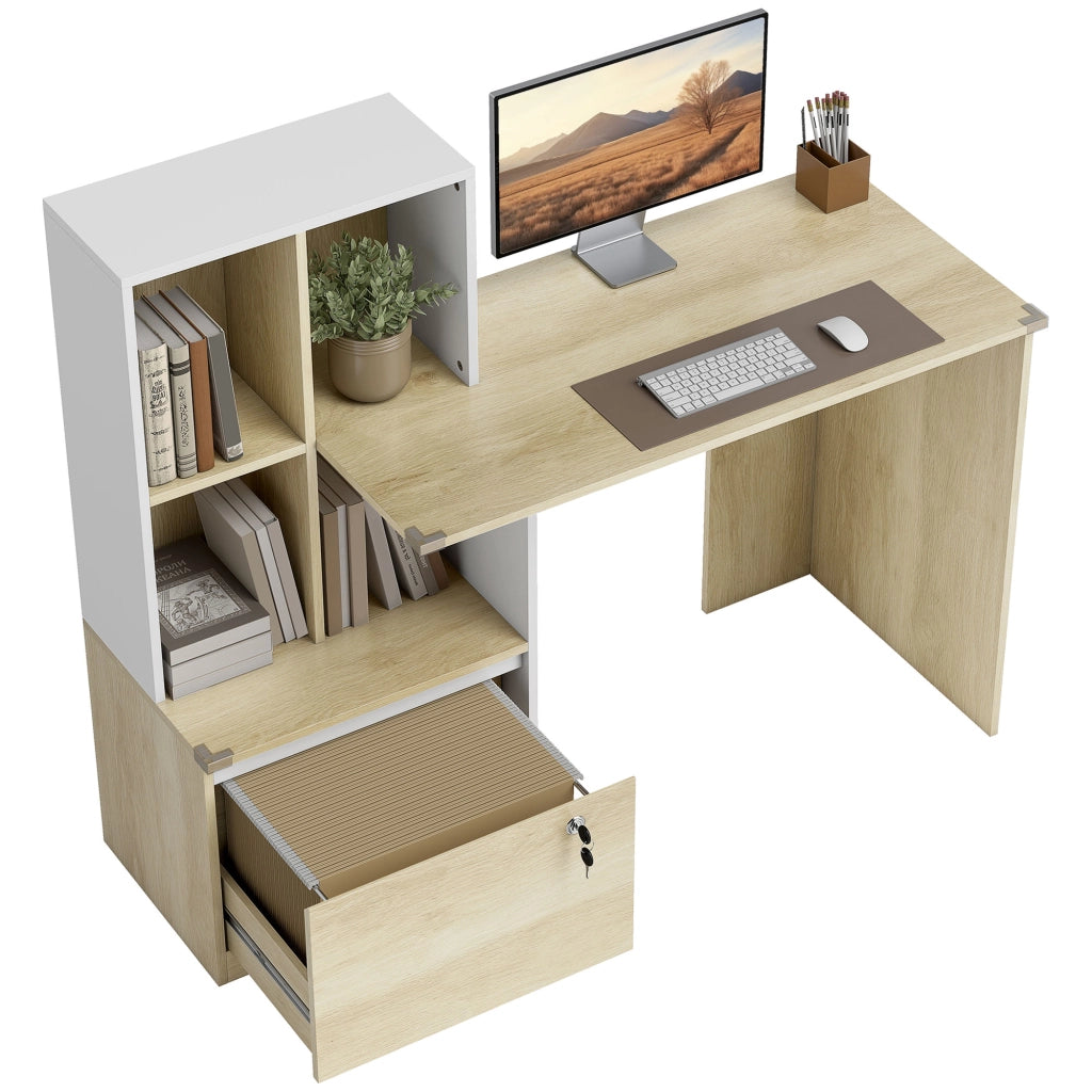 Scrivania con libreria e cassetto ¨C zephmum ¨C quercia e bianco 126x50x109 cm