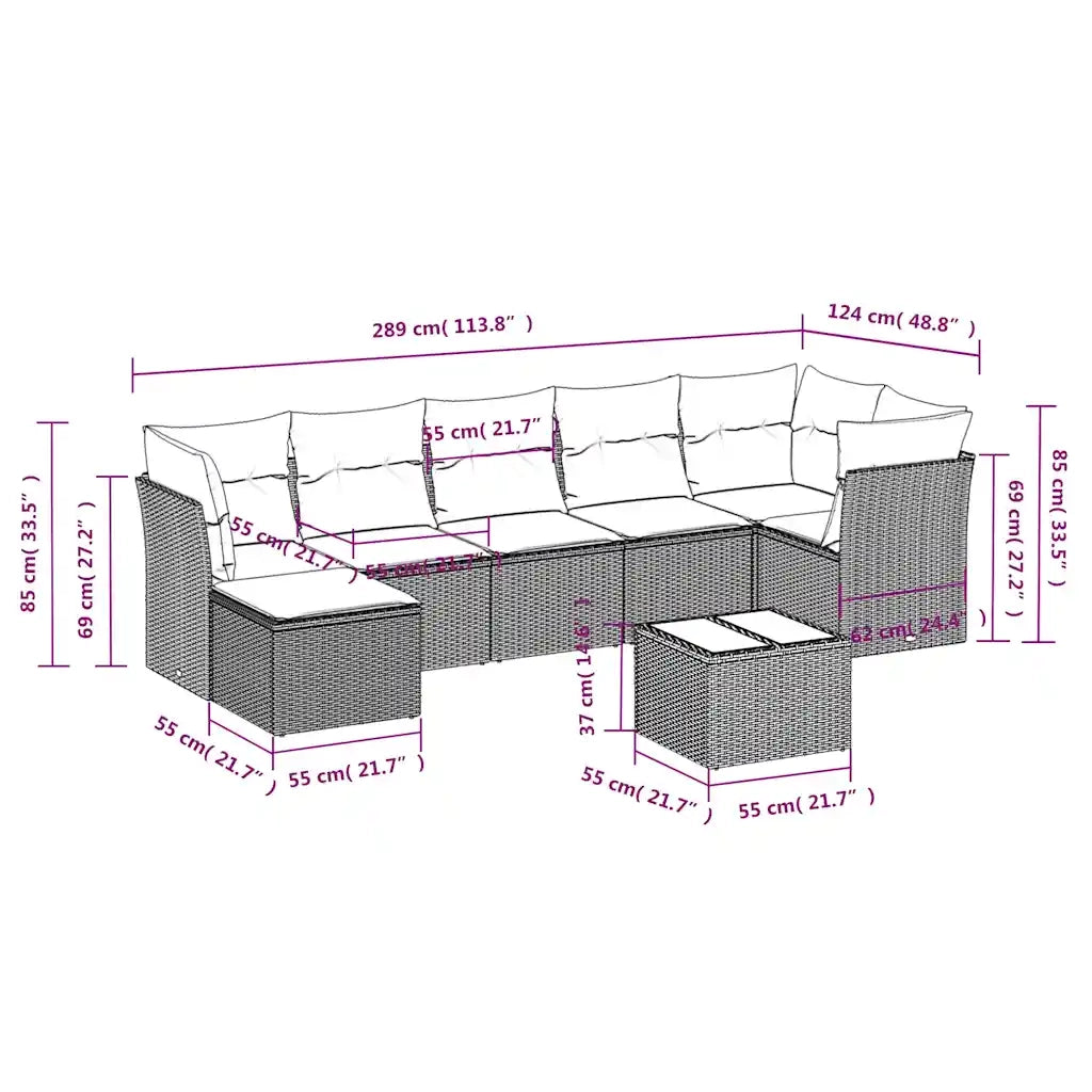 Set Divani da Giardino 8 pz con Cuscini Marrone in Polyrattan