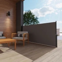 Paravento Laterale Doppio Retrattile 3 x 1.4 m, in Alluminio e Poliestere Anti-UV ad Alta Densità 180 g/m², Grigio Scuro