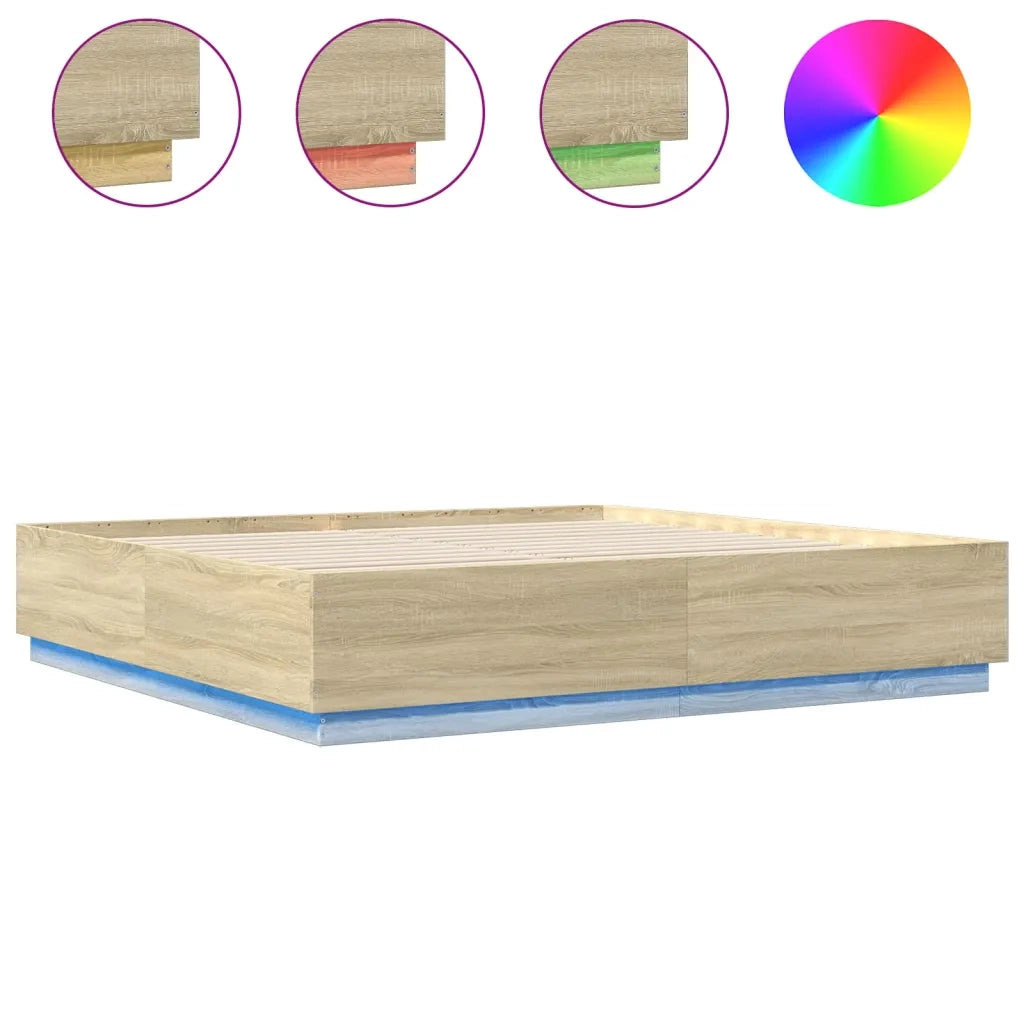Giroletto Cassetti-Struttura Letto con contenitore Luci LED Sonoma 200x200 cm Legno Multistrato 704367