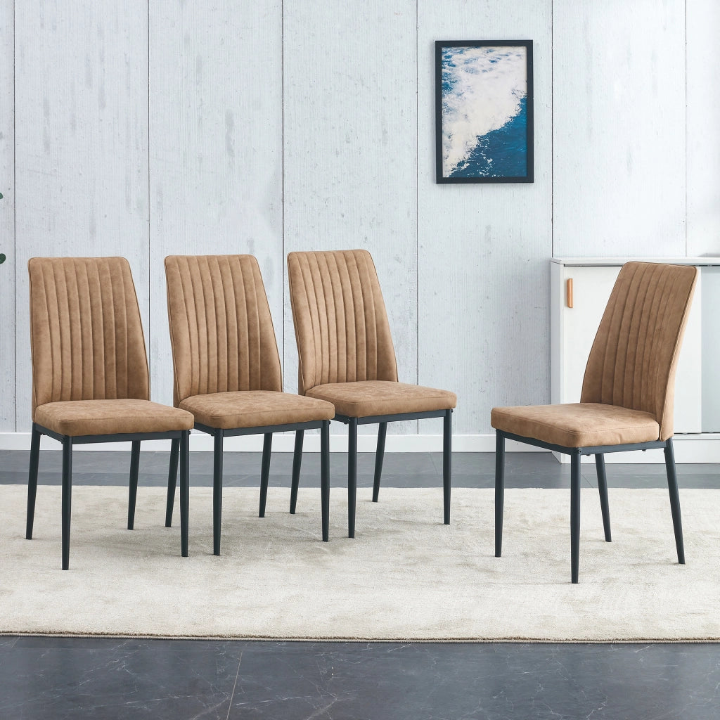Set 4 Sedie da Pranzo ¨C MINIMAL ¨C Tessuto Tecnologico Marrone, Gambe in Metallo Nero