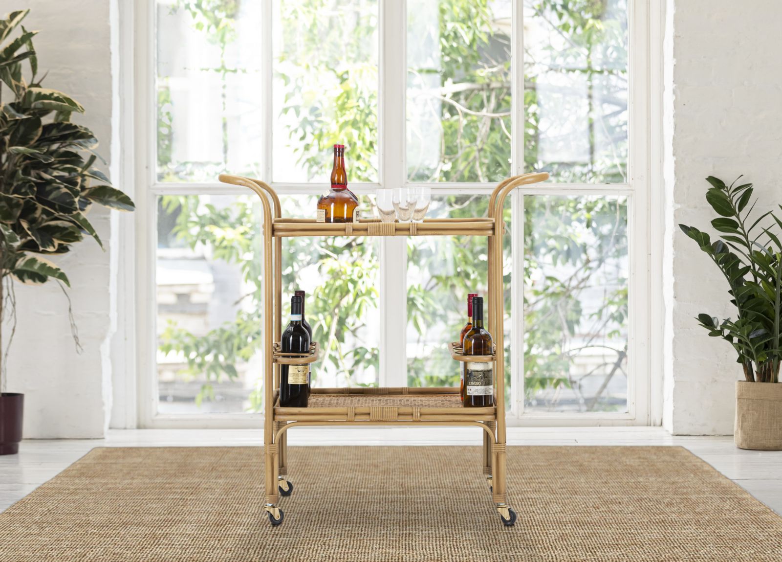 Carrello Panama 2 Ripiani 83x46x87,5 cm in Rattan