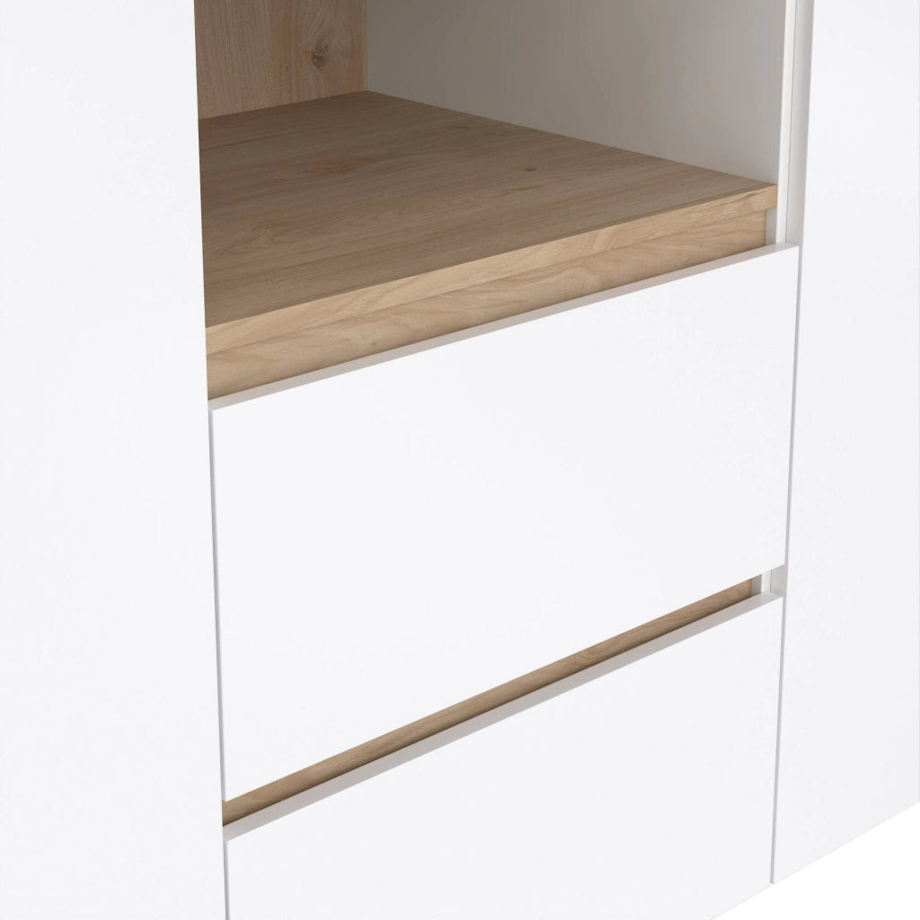 Credenza Alalngar, Buffet da soggiorno, Madia da salotto, Dispensa da cucina, 149x48 h84 cm, Rovere e Bianco lucido