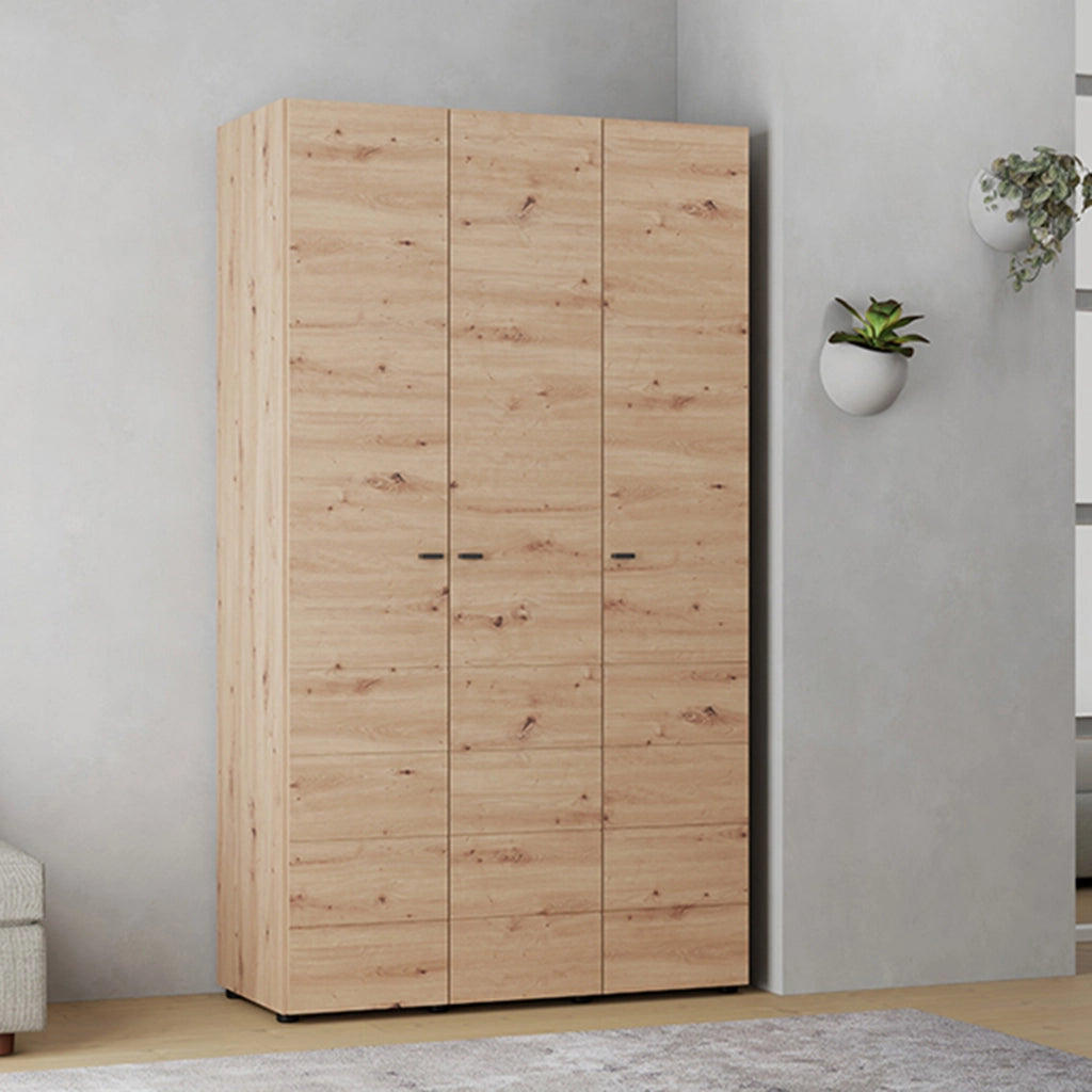 Armadio Camera da Letto Ronco, Guardaroba 3 Ante Appendiabiti, 117x52 cm Marrone Rovere Nodi