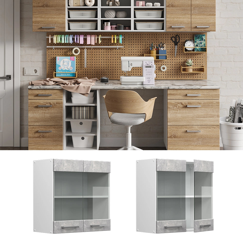 Vicco Pensile universale Calcestruzzo 60 cm con ante in vetro