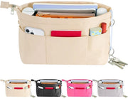 Organizzatore Tas in Tas con Borse Interne per Borse a Mano con Chiusura con Cerniera, Beige, Grande