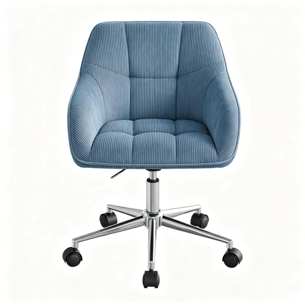 Sedia da ufficio girevole in velluto blu con schienale ergonomico e altezza regolabile