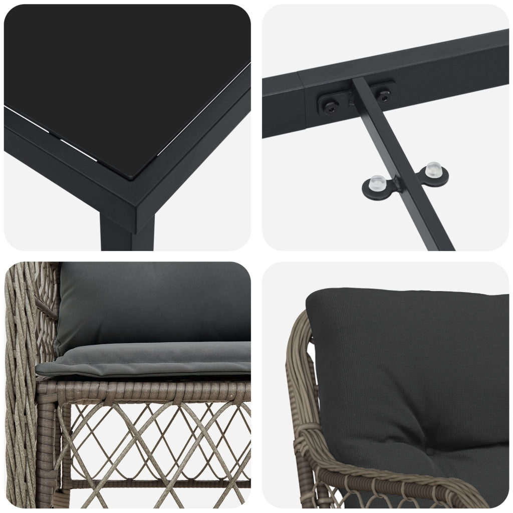 Set di 9 Pezzi per Pranzo da Giardino con Cuscini Grigio Polyrattan