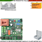 Scheda Cancello 2 Ante CBR 230 V 50 Hz Incorpora Ricevente Radio 433,92 MHz Apprende 254 Codici 8 Funzioni Regolazione Forza Autoapprende Corsa e Rallentamento Uscita Lampeggiante Elettroserratura