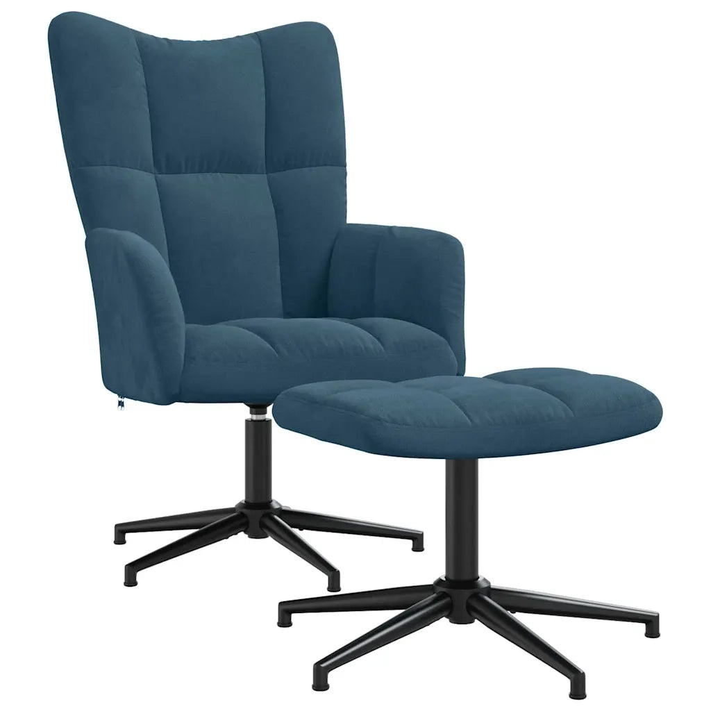 Divano Sedia-Poltrona Relax con Poggiapiedi Blu in Velluto 106551