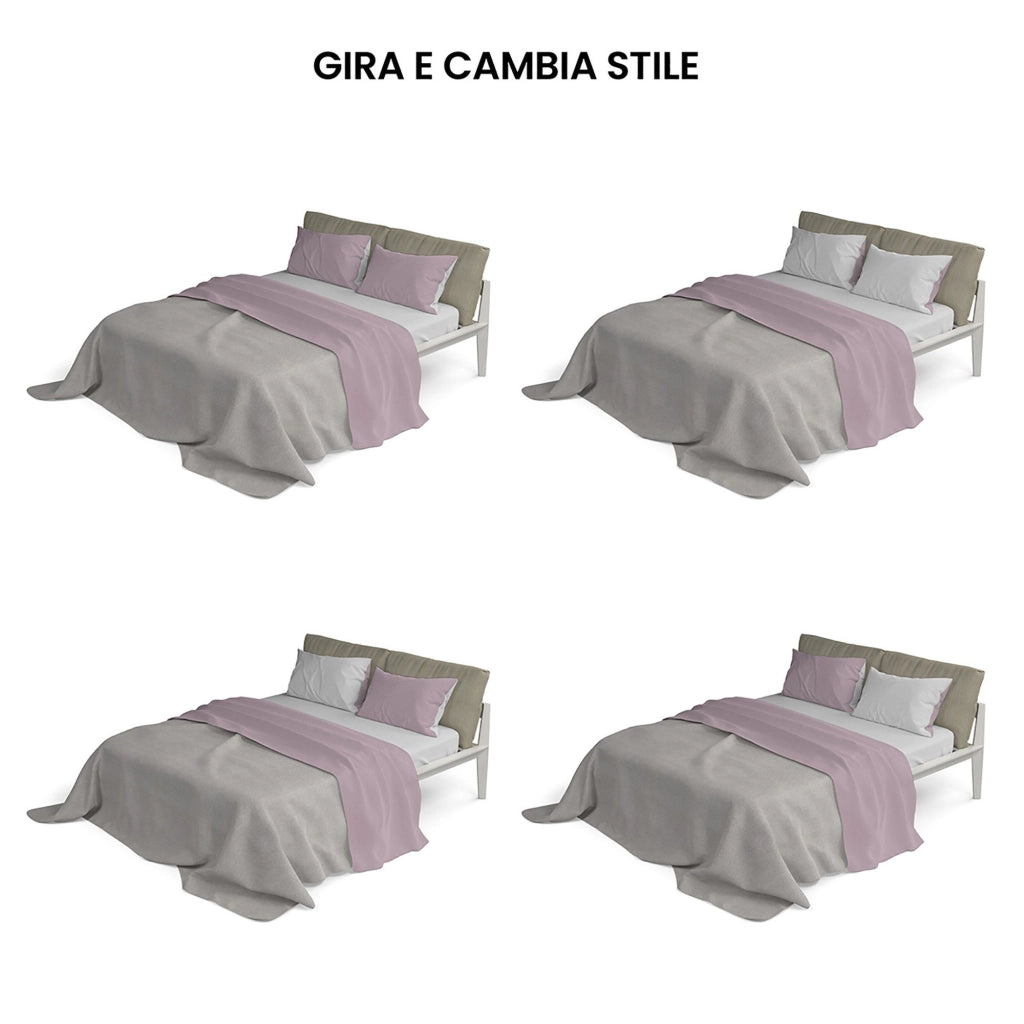 Set Lenzuola 1 Piazza e Mezzo Sopra Sotto e Federe Doubleface Rosa Antico/Grigio Chiaro