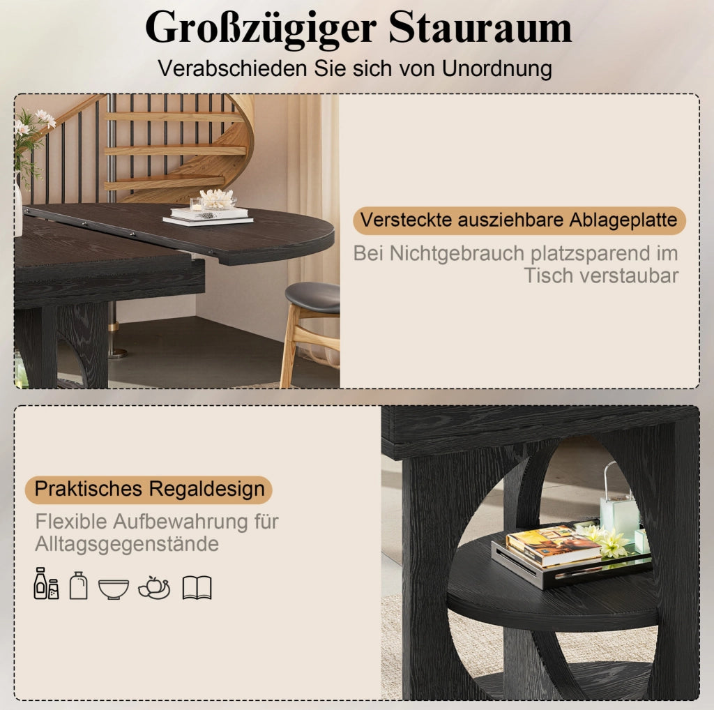 TAVOLO Allungabile 110-150 cm MDF Nero con ripiano integrato