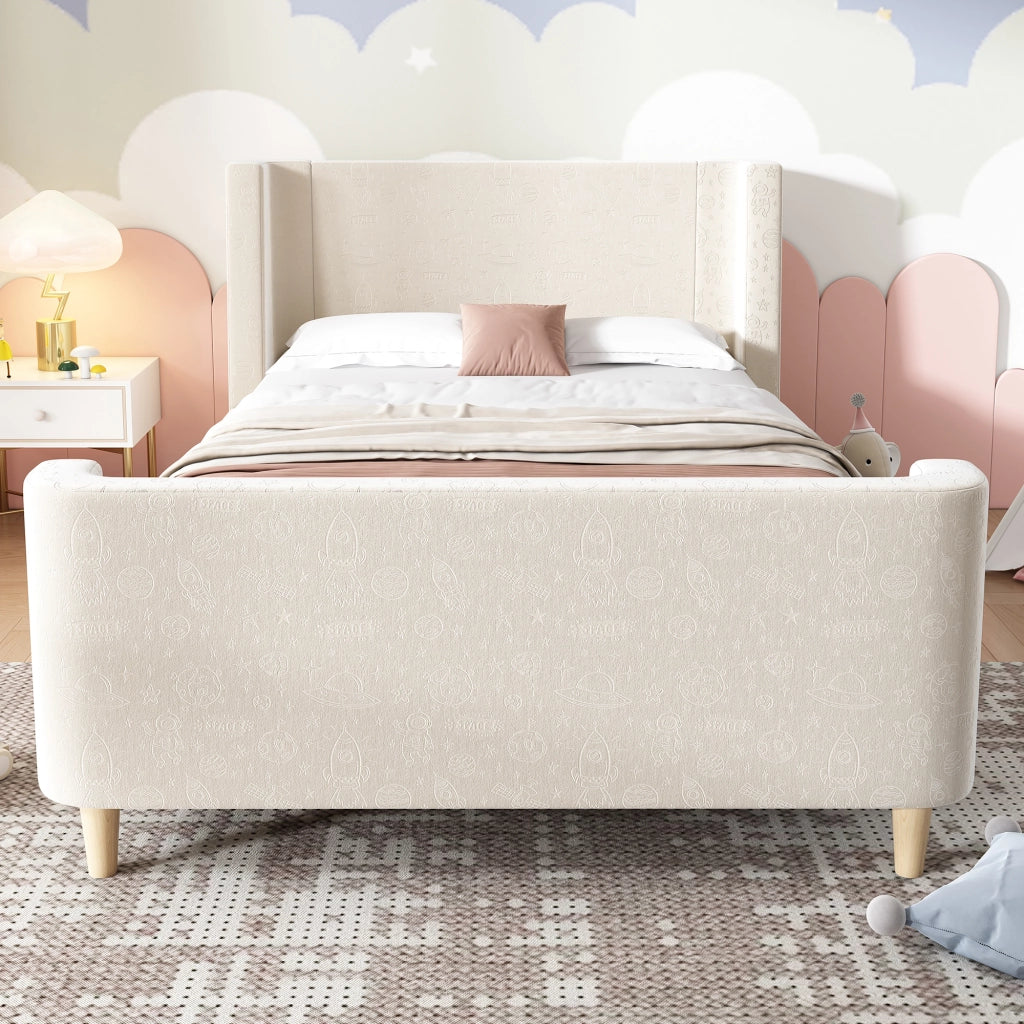 LETTO A SLITTA 90x200 cm Beige in velluto per cameretta bambini